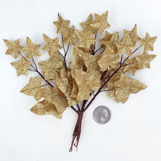 6 Gold Glitter Ivy Branches ~ 7-1/2" Long